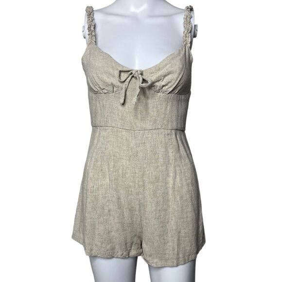 Morning Mist Linen Babydoll Neckline Romper Oatmeal Cream Size Medium - Picture 2 of 4